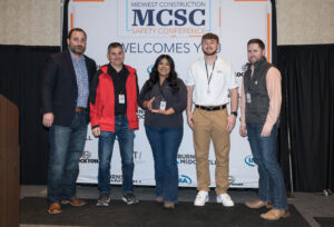 FTI team accepts The Builders, a Chapter of AGC, second-place award in the Subcontractor Division (over one million work hours). Pictured from left to right: Matt Dierking, Builders Association safety director; Mark Carlson, FTI senior safety manager; Itzel Sanjuan, FTI safety manager; Cade Grossoehme, FTI safety manager; Kyle Lang, FTI safety director.